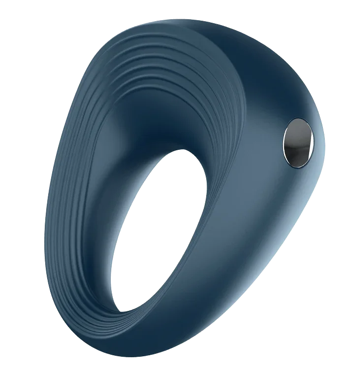 Satisfyer Power Ring Silicone Rechargeable Couples Ribbed Penis Ring Vibrator Blue