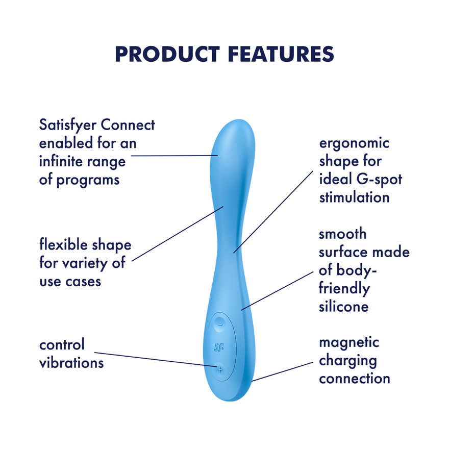 Satisfyer G-Spot Flex 4+ Rechargeable Silicone App Enabled Classic or Rabbit Style Vibrator Blue