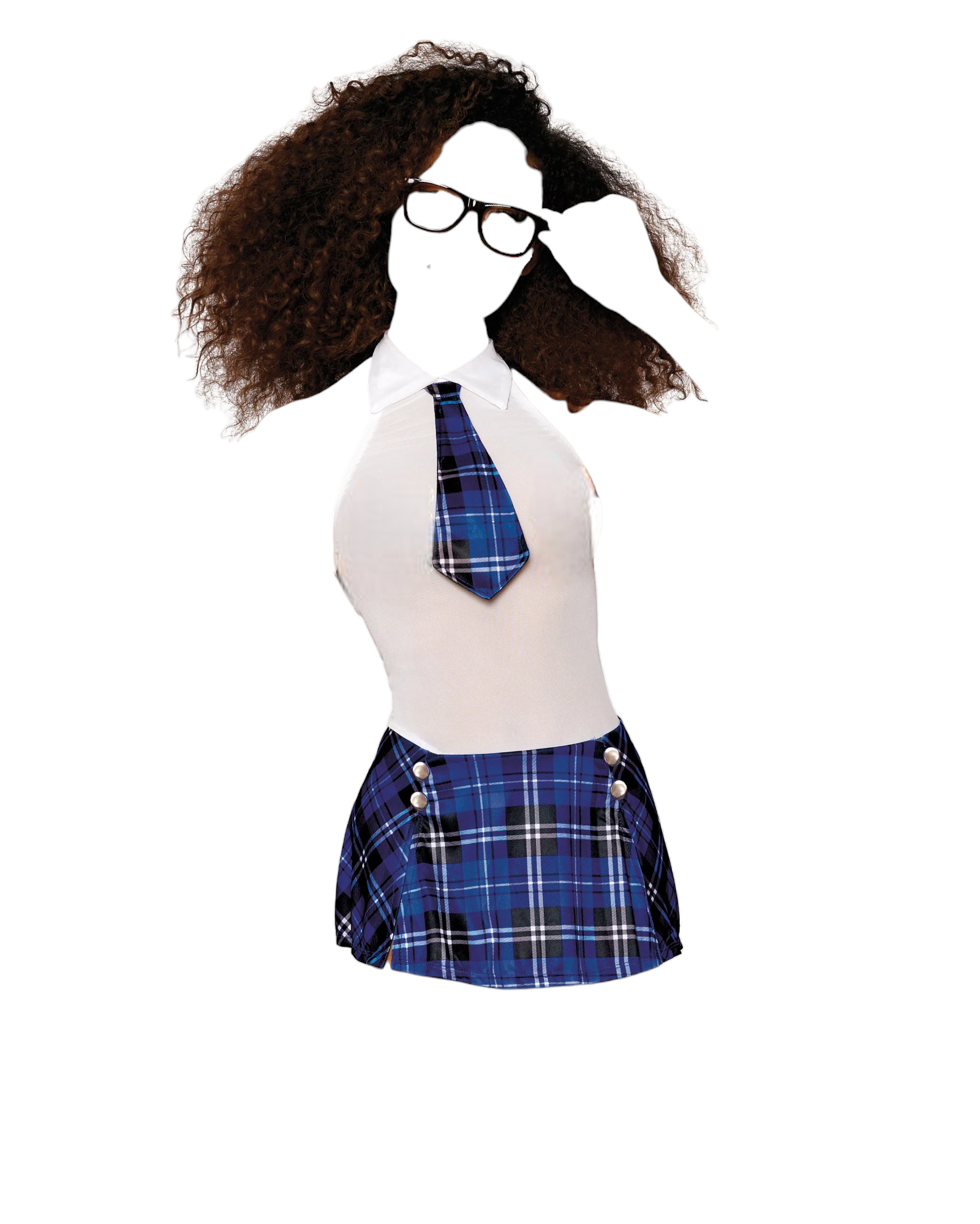 Dreamgirl Schoolgirl Tease Stretch Mesh Chemise with Pleated Skirt Roleplay Set Blue Plaid