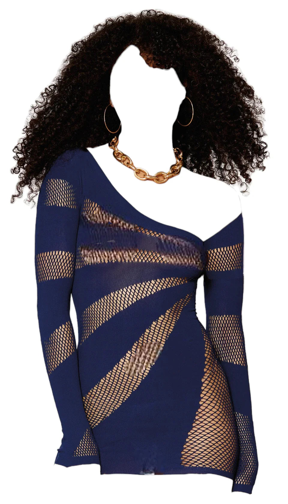 Dreamgirl Stripey One-Shoulder Fishnet Chemise Nocturnal