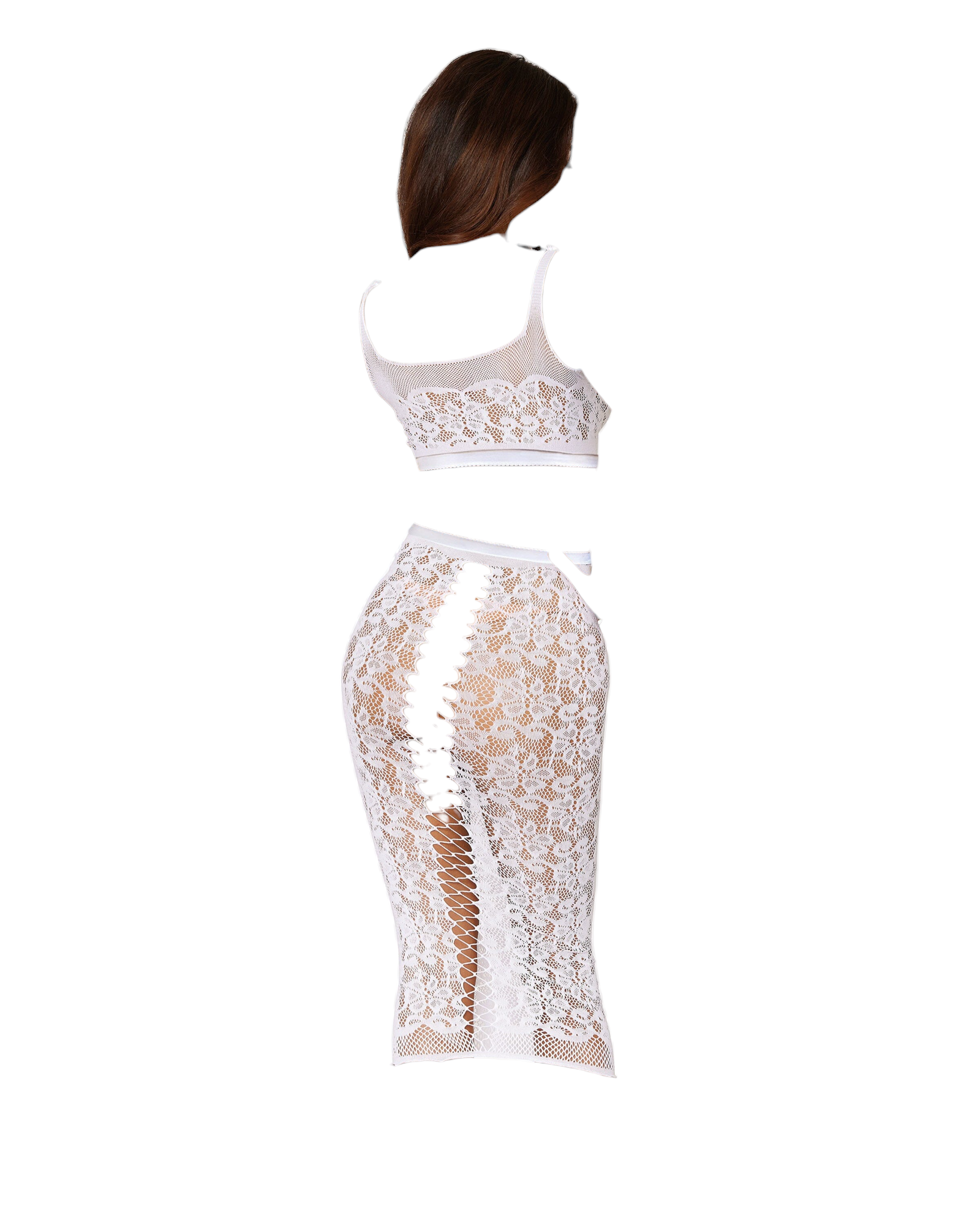 Dreamgirl Lace Fishnet Bralette & Slip Skirt White