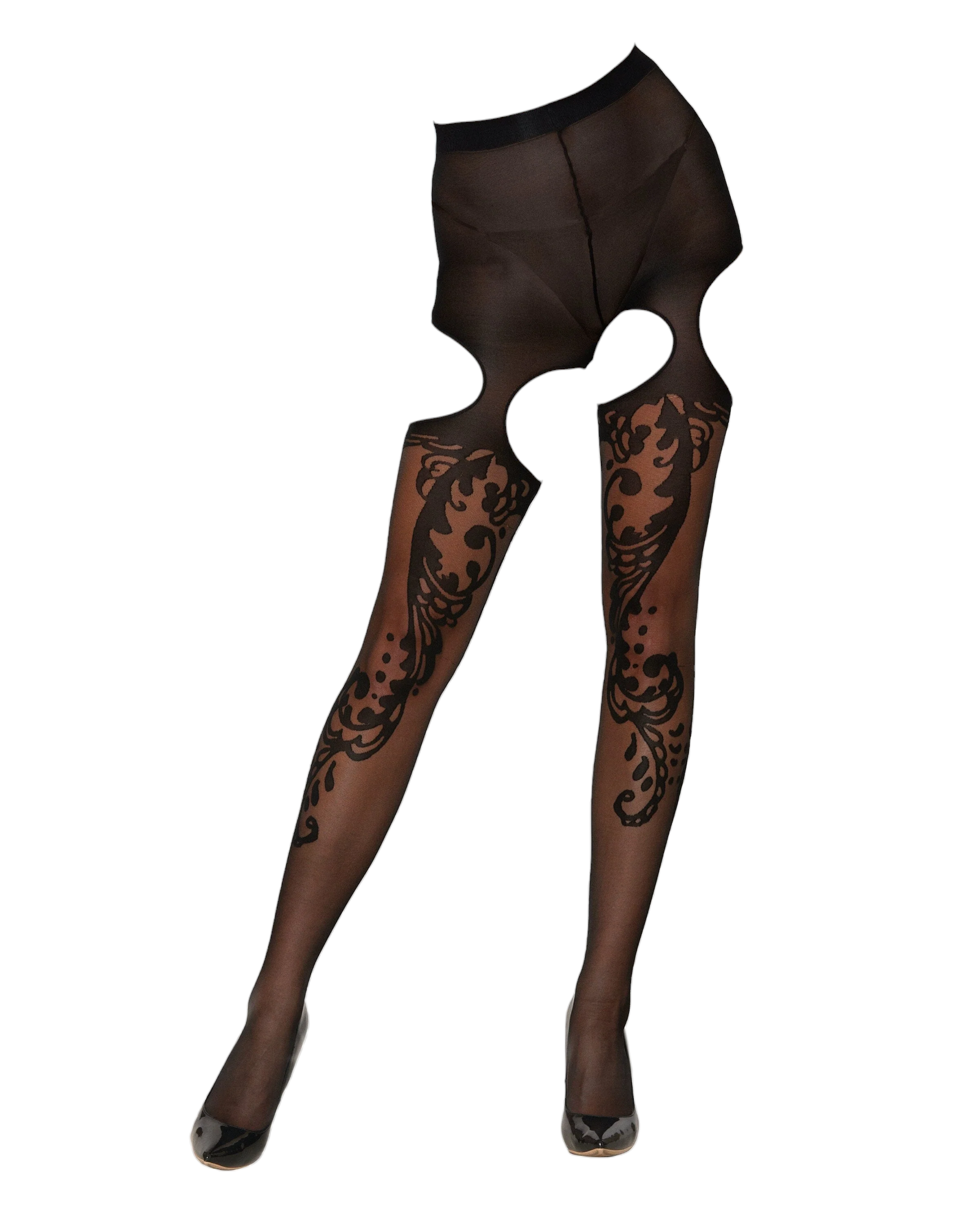 Dreamgirl Ornate Pattern Garter Pantyhose Black One Size