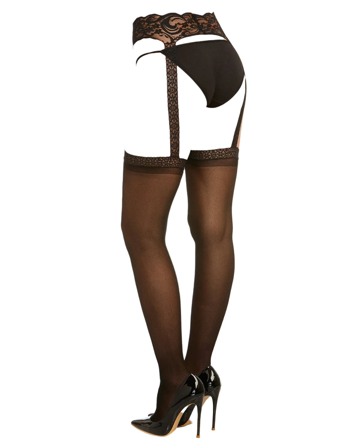 Dreamgirl Stretch Lace Suspender Garter Belt Pantyhose with Sheer Thig - Romantic Blessings Dreamgirl Stretch Lace Suspender Garter Belt Pantyhose with Sheer Thig - Romantic Blessings
