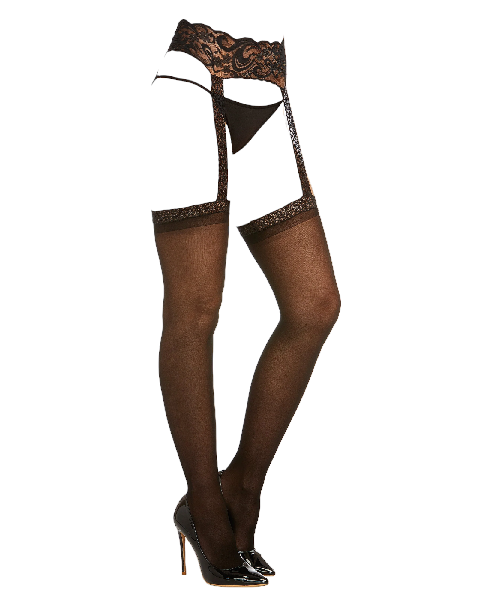 Dreamgirl Stretch Lace Suspender Garter Belt Pantyhose with Sheer Thigh-High Stockings Black