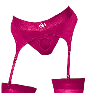 Shots Ouch! Vibrating Strap-on Thong with Adjustable Garters Pink