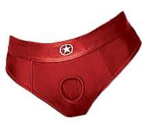 Shots Ouch! Vibrating Strap-on Thong with Removable Rear Straps Red