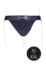 Shots Ouch! Vibrating Strap-on Panty Harness with Open Back Black