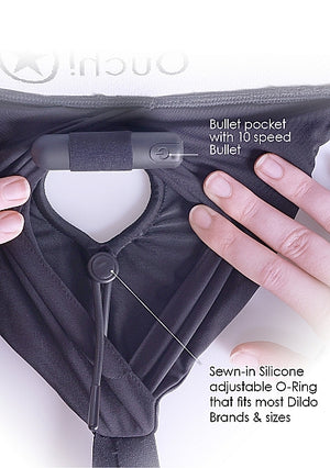 Shots Ouch! Vibrating Strap-on High-cut Women's Brief Black