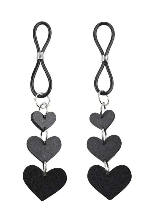 Sportsheets Sex & Mischief Faux Leather Heart Nipple Ties Black