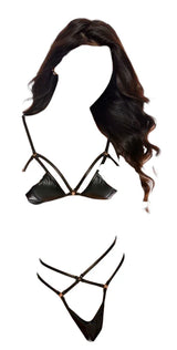 Shirley of Hollywood Wet Look Strappy Open Cup Bra & Open Back Panty Black