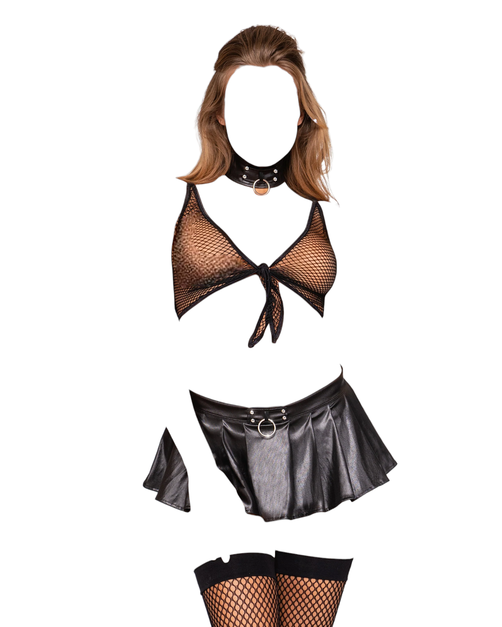Dreamgirl Goth Schoolgirl Strappy Bralette with Skirt & G-String Costume Set Black One Size