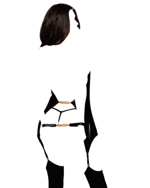 Dreamgirl Wetlook Open-Back Gartered Slip Dress With "Spank Me" Gold Accents & Wrist Restraints Black