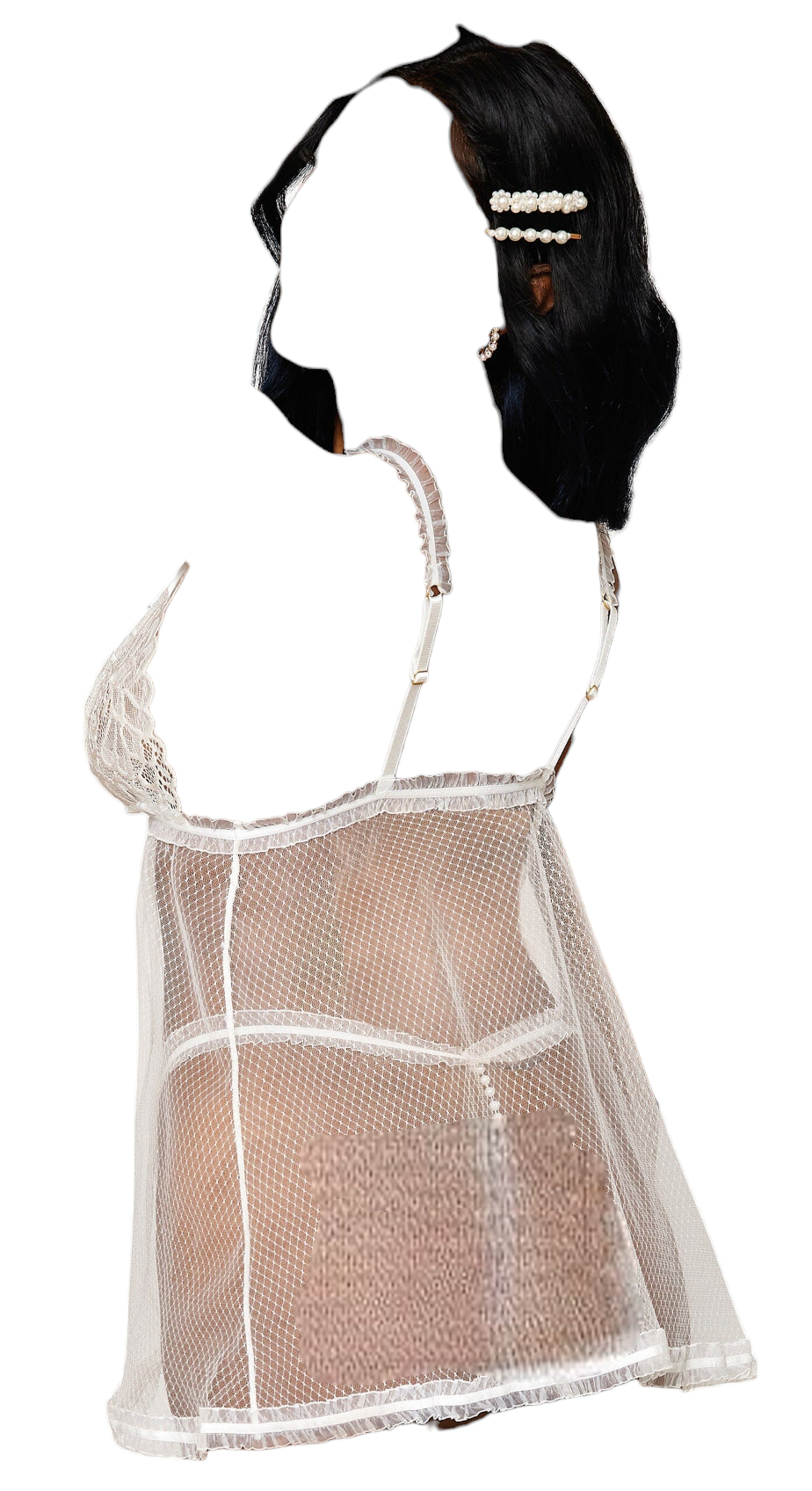 Dreamgirl Lace Mesh Babydoll With Pearl Accents & Lace Pearl G-String White