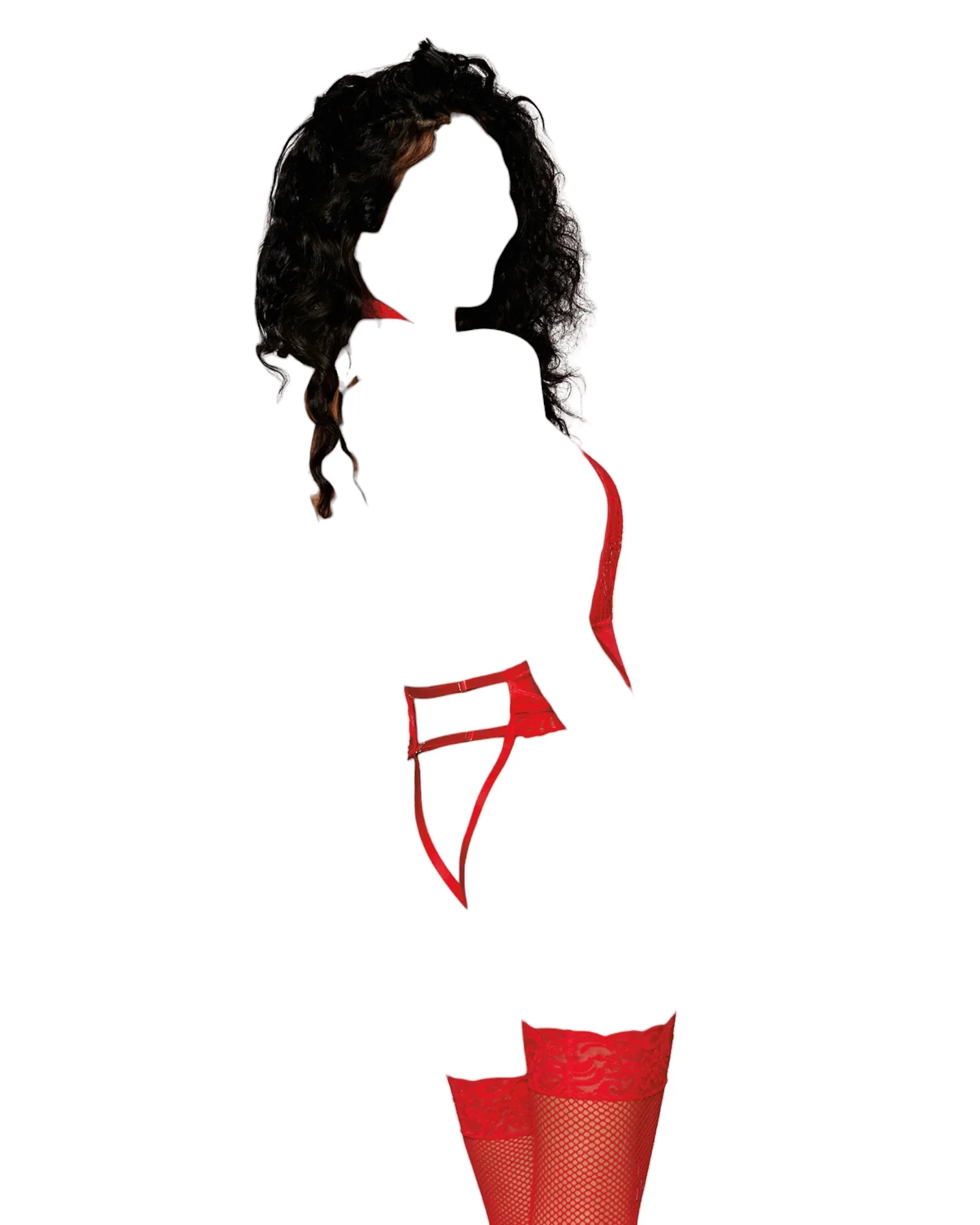 Dreamgirl Stretch Lace and Stretch Velvet Garter Open Crotch Teddy Lipstick Red