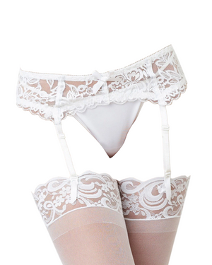 Dreamgirl Stretch Lace Garter belt with Scalloped Hem and Hook & Eye Back Closure White