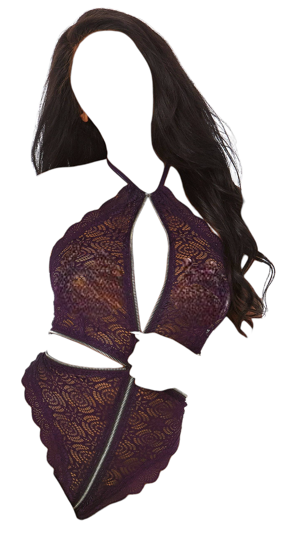 Dreamgirl Stretch Lace Halter Zippered Teddy With Scalloped Edge Trim Eggplant One Size