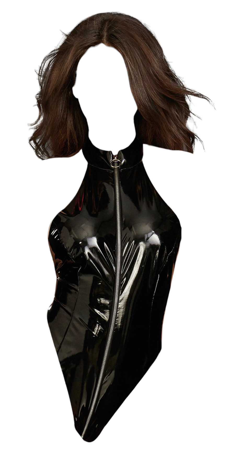 Dreamgirl Shiny Wetlook Vinyl High Neck Teddy with Zipper Front and Open Back Black One Size