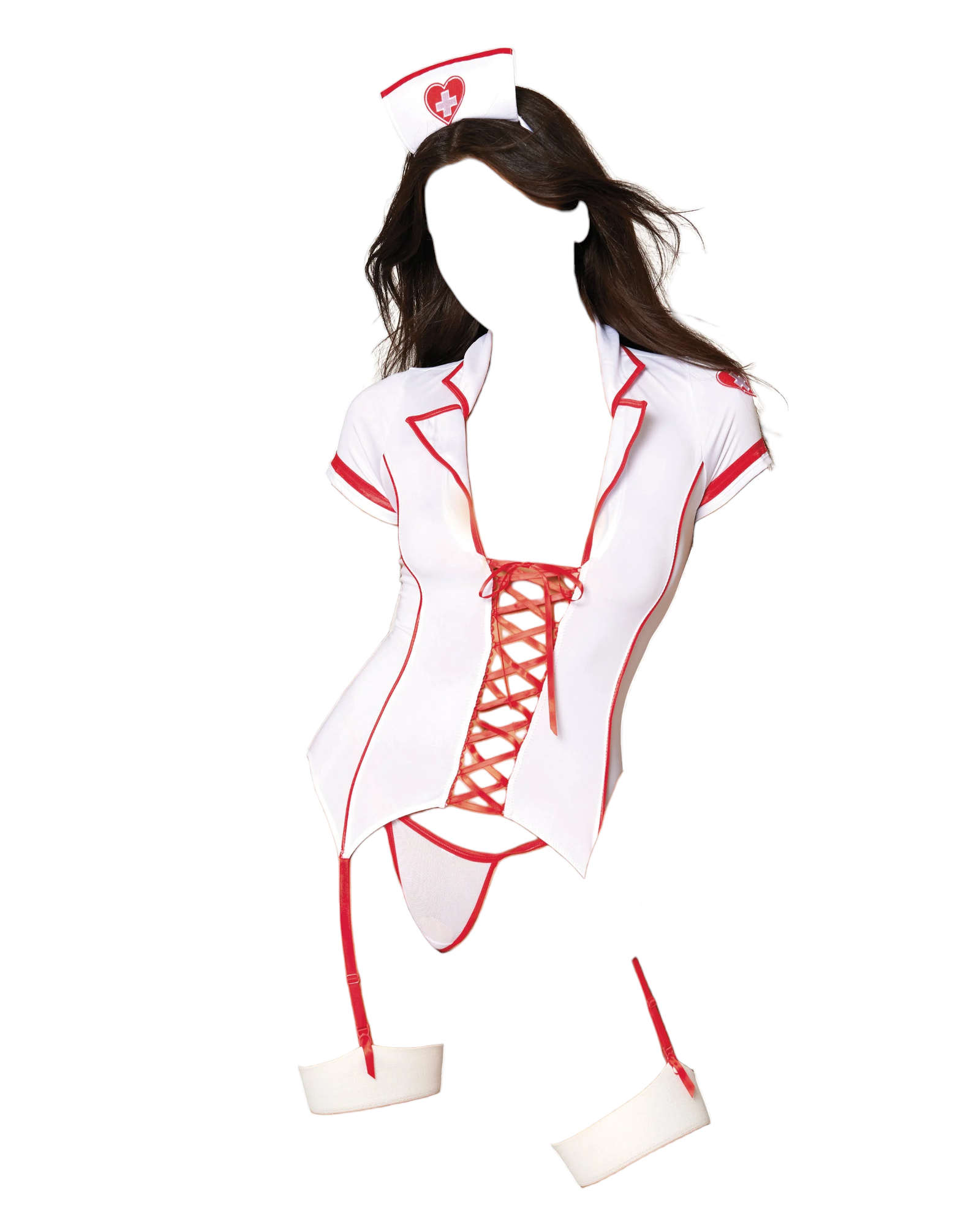 Dreamgirl Triage Nurse Trixie Stretch Mesh Garter Slip Roleplay Set White/Red
