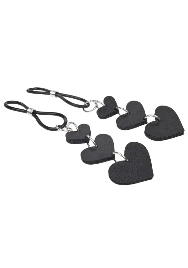 Sportsheets Sex & Mischief Faux Leather Heart Nipple Ties Black