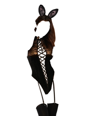 Dreamgirl Bunny Costume Corseted Garter Teddy With Mesh Back & Lace Ears Black One Size