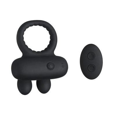 Robbie Rabbit 10 Level Vibrating Penis Ring and Clit Stimulator Black