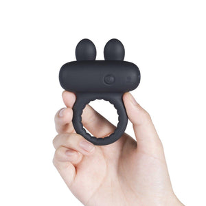 Robbie Rabbit 10 Level Vibrating Penis Ring and Clit Stimulator Black