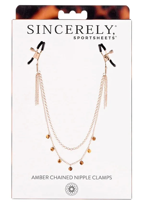 Sincerely, Sportsheets Amber Adjustable Chained Nipple Clamps Tortoiseshell