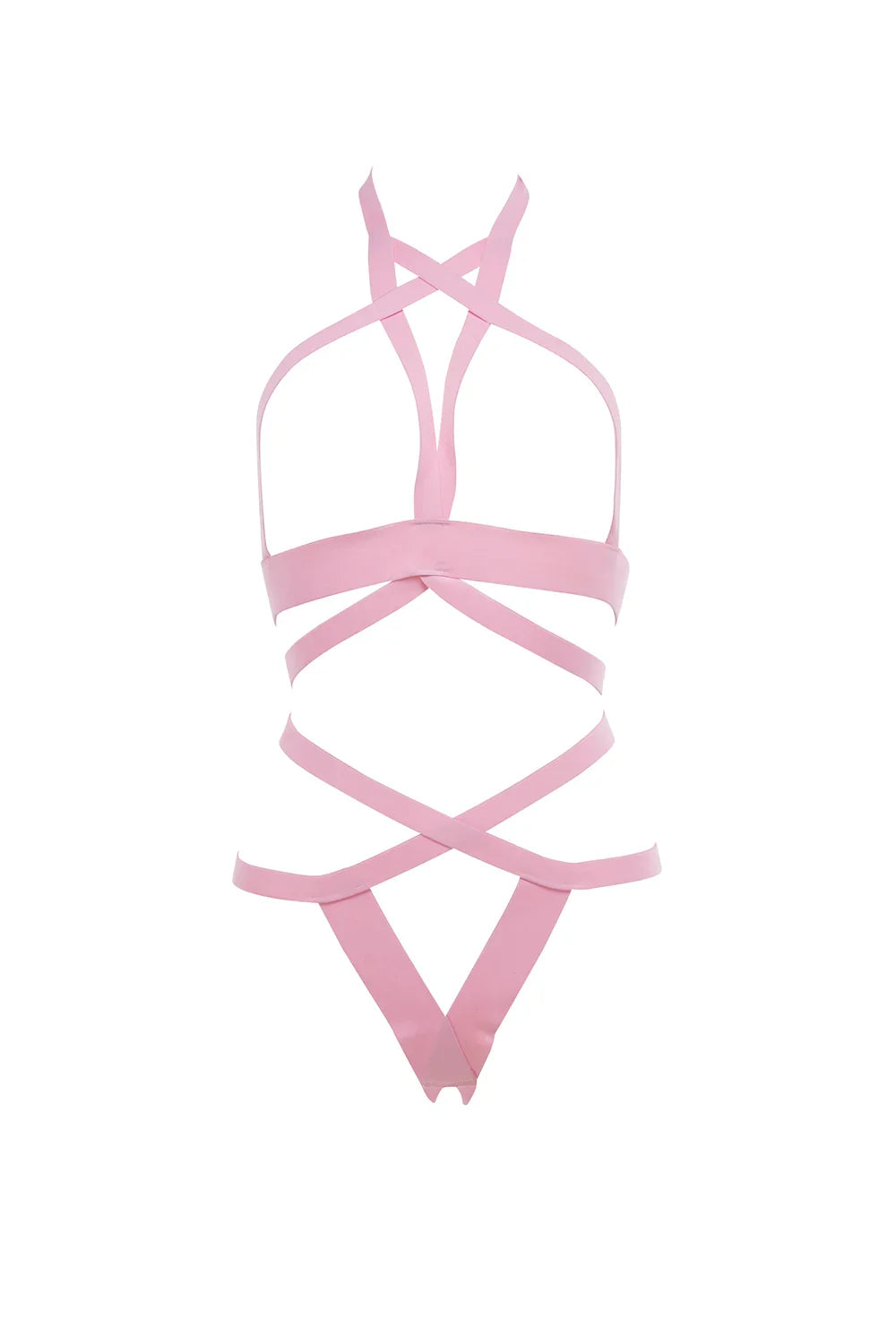 Allure Kitten It's Complicated Open Elastic Strappy Bra & Open Back Panty Pink One Size