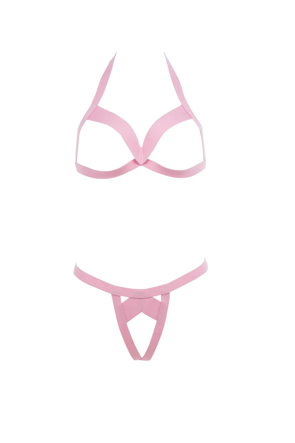 Allure Kitten Together Forever Open Cup Bra and Panty Set Pink