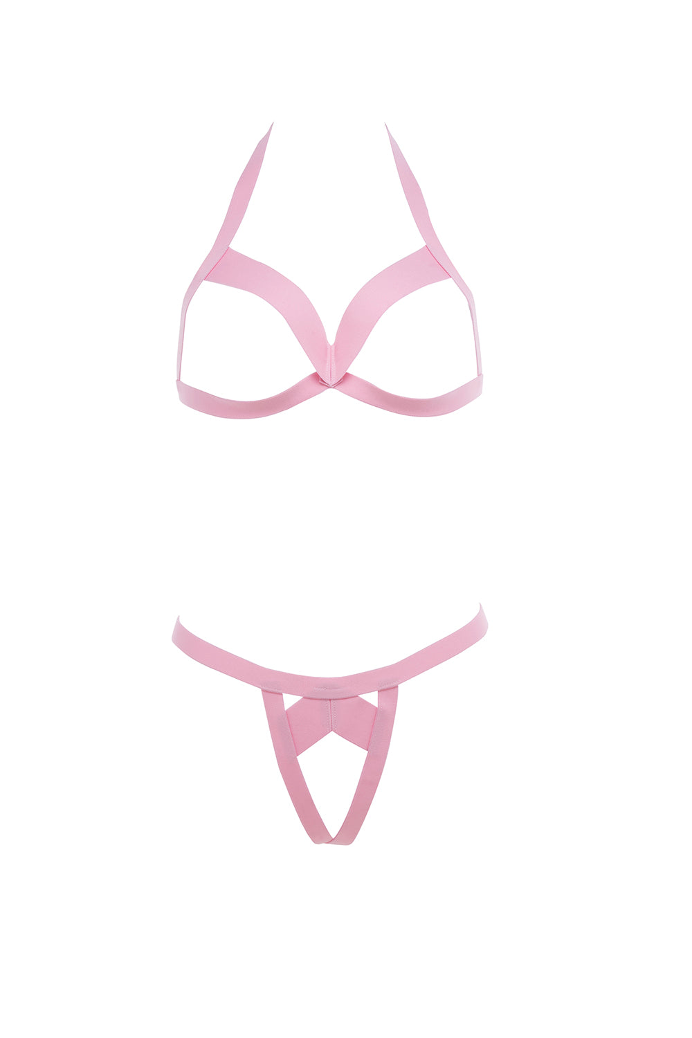 Allure Kitten Together Forever Open Cup Bra and Panty Set Pink
