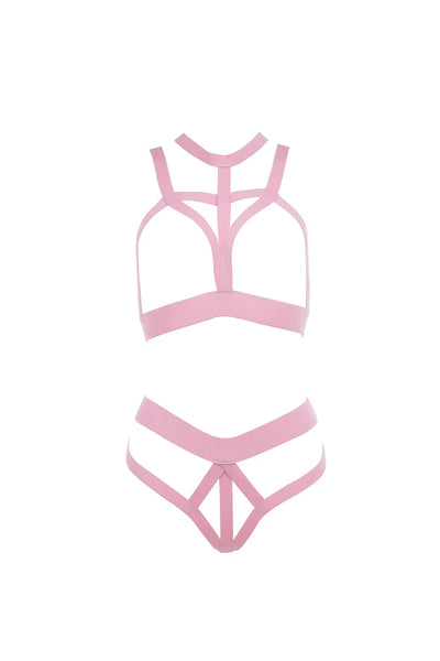 Allure Kitten In Love & Lust Open Cup Bra & Open Thong Set Pink One Size