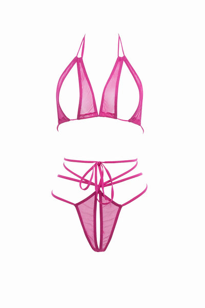 Allure Collection Lacy Open Bra & Criss Cross G-String Set Pink