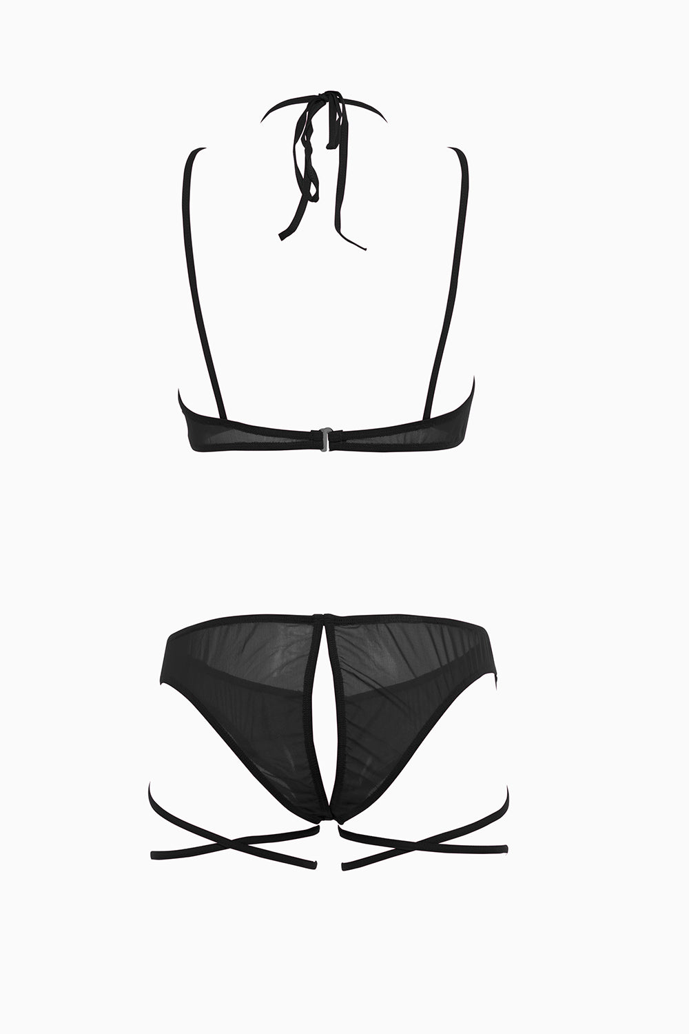 Allure Collection Monique Open Bra & G-String Set with Criss Cross Thigh Straps Black One Size