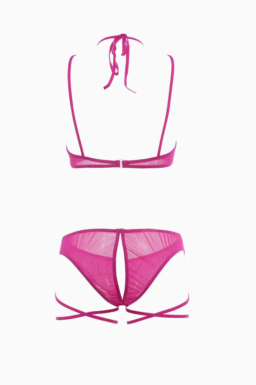 Allure Collection Monique Open Bra & G-String Set with Criss Cross Thigh Straps Pink