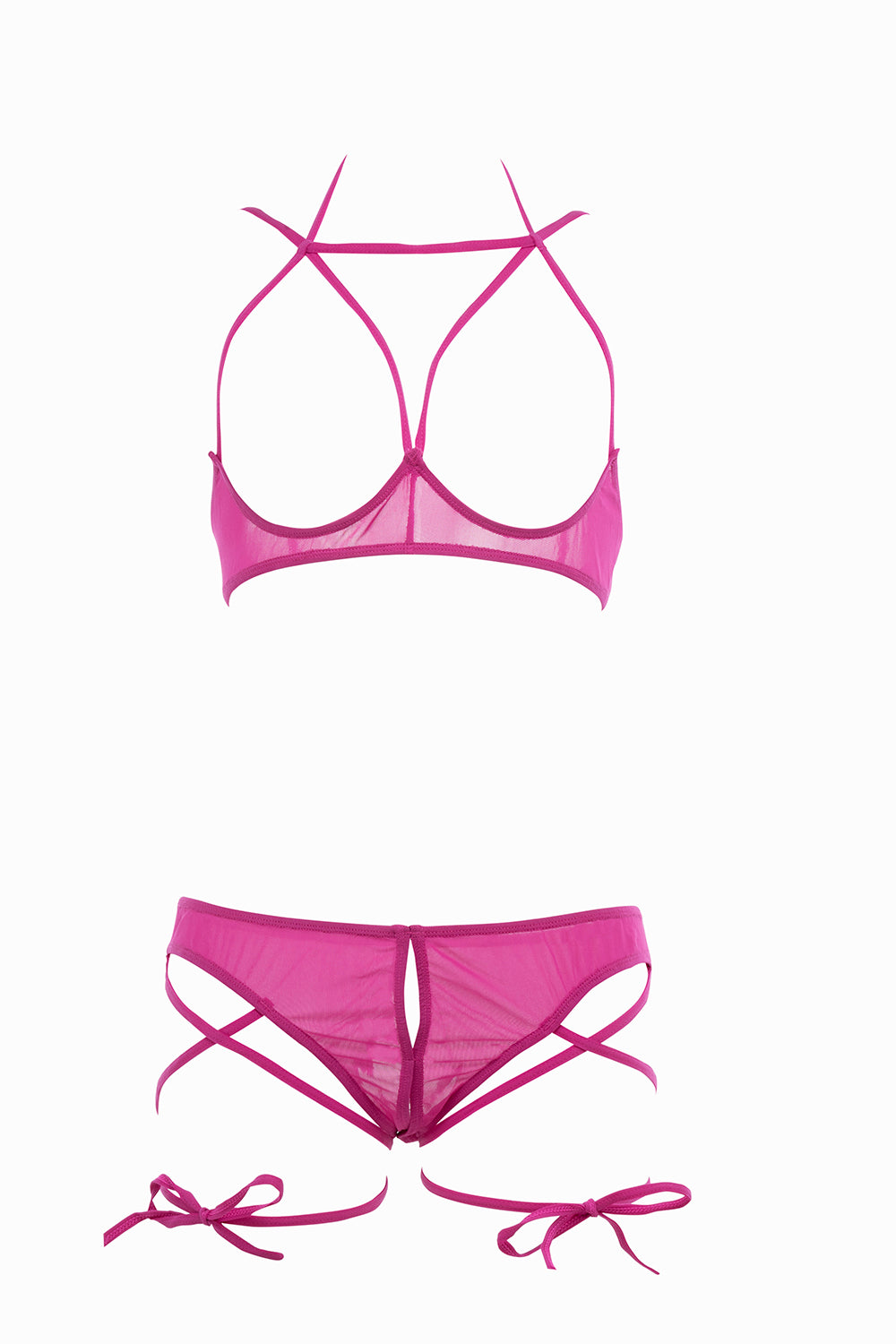 Allure Collection Monique Open Bra & G-String Set with Criss Cross Thigh Straps Pink One Size