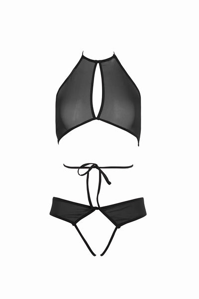 Allure Collection Marley Mesh Peek A Boo Top & Open Panty Black