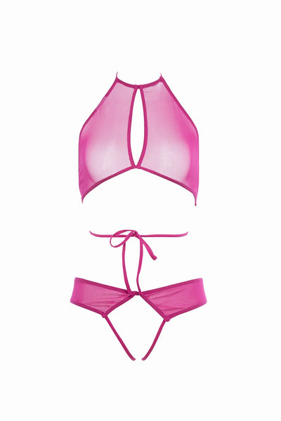 Allure Collection Marley Mesh Peek A Boo Top & Open Panty Hot Pink