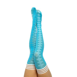 Kixies Golf Collection Par 4 Arglye Thigh Highs Teal - Romantic Blessings
