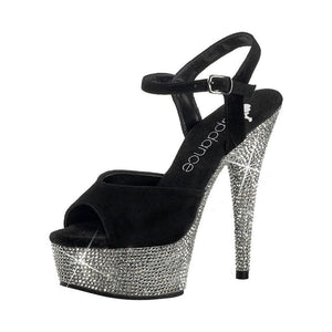 LapDance Shoes 6" Heel Rhinestone Black Suede Platform Sandal with Strap - Romantic Blessings