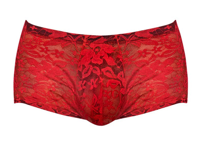 Male Power Stretch Lace Mini Short Red