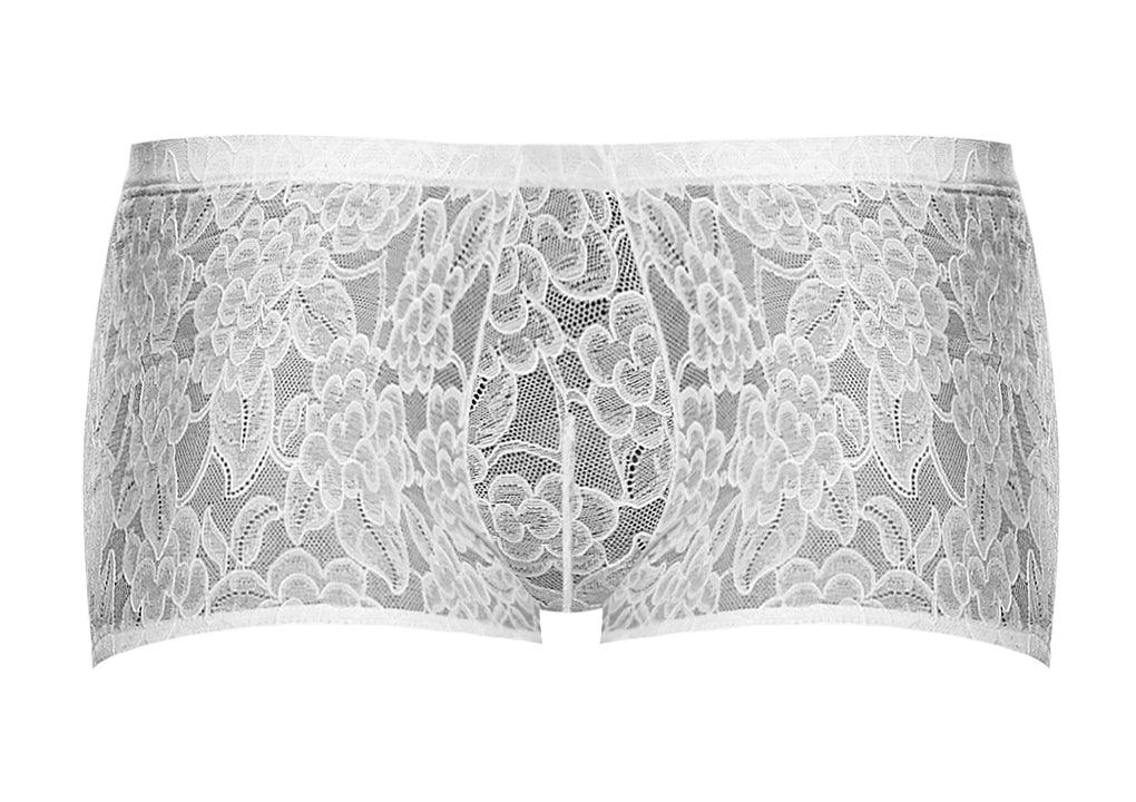 Male Power Stretch Lace Mini Short White