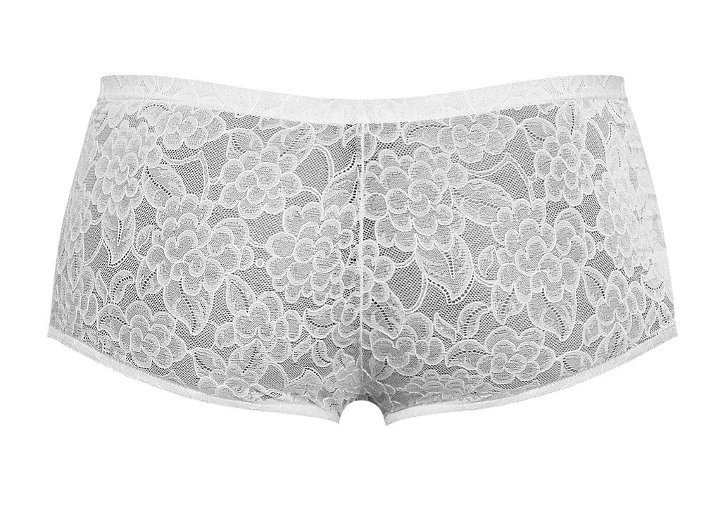 Male Power Stretch Lace Mini Short White