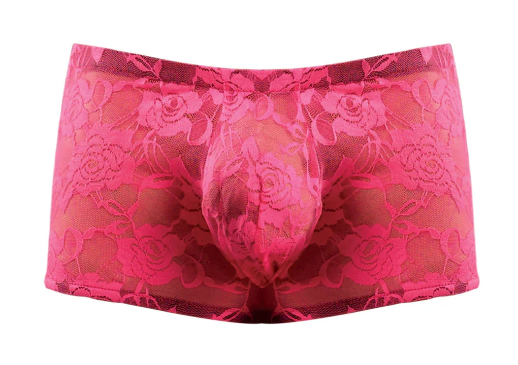 Male Power Mini Short Neon Lace Hot Pink