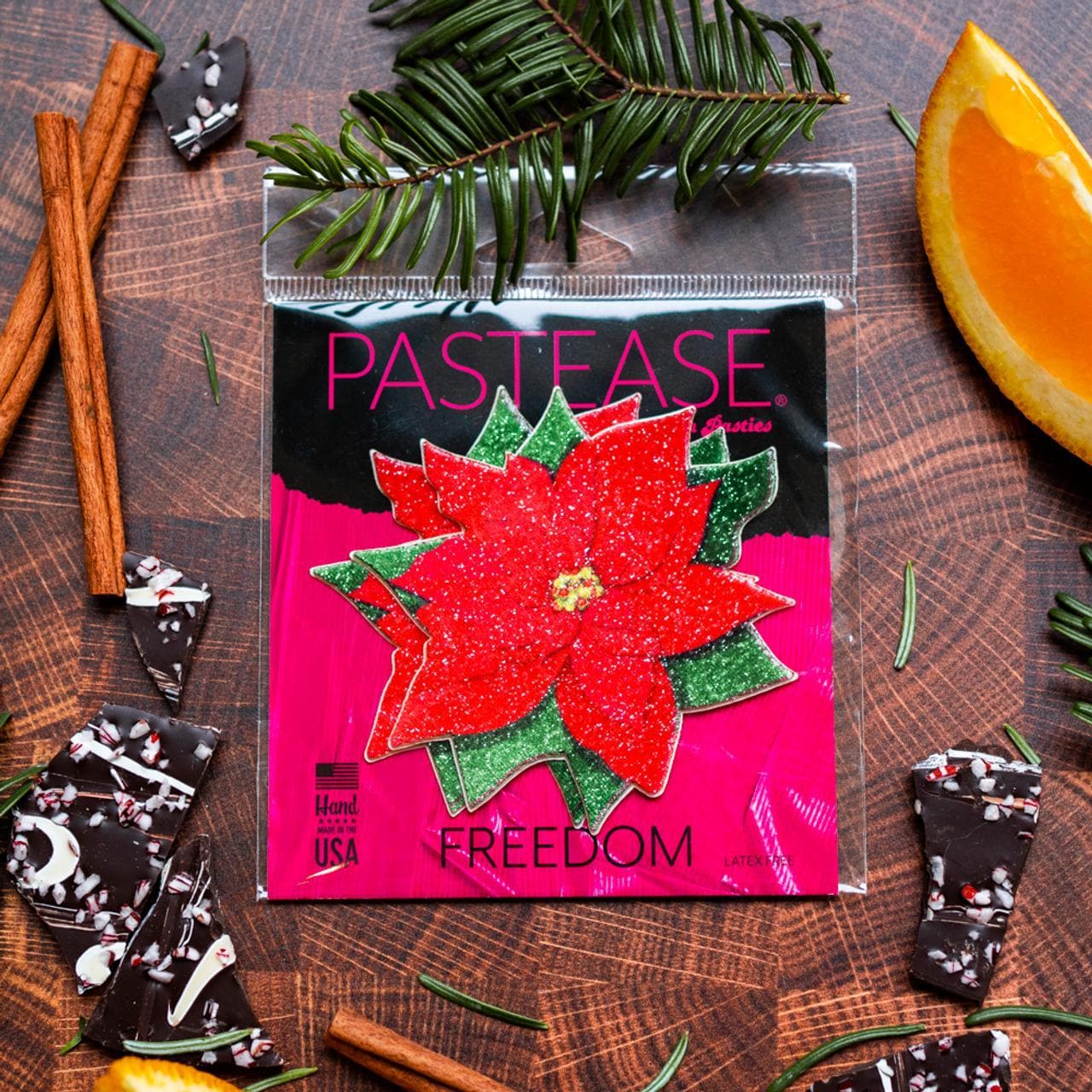 Pastease Christmas Winter Poinsettia Red & Green Nipple Pasties - Romantic Blessings