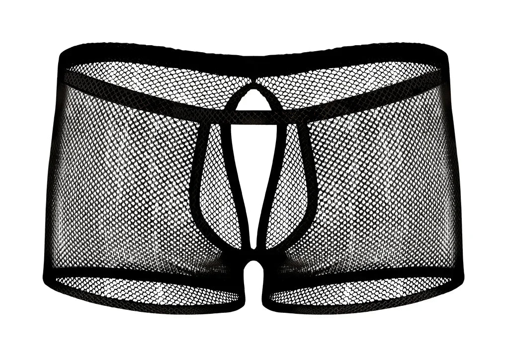 Male Power Stretch Net Peek-A-Buns Shorts Black