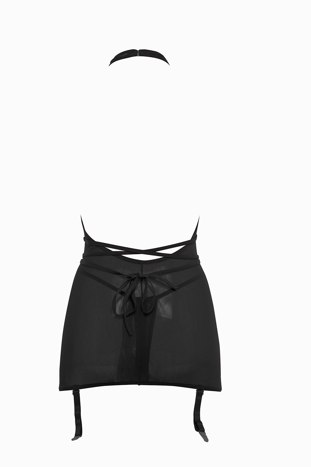 Allure Collection Savannah Sheer Mesh Garter Dress & Open Thong Black