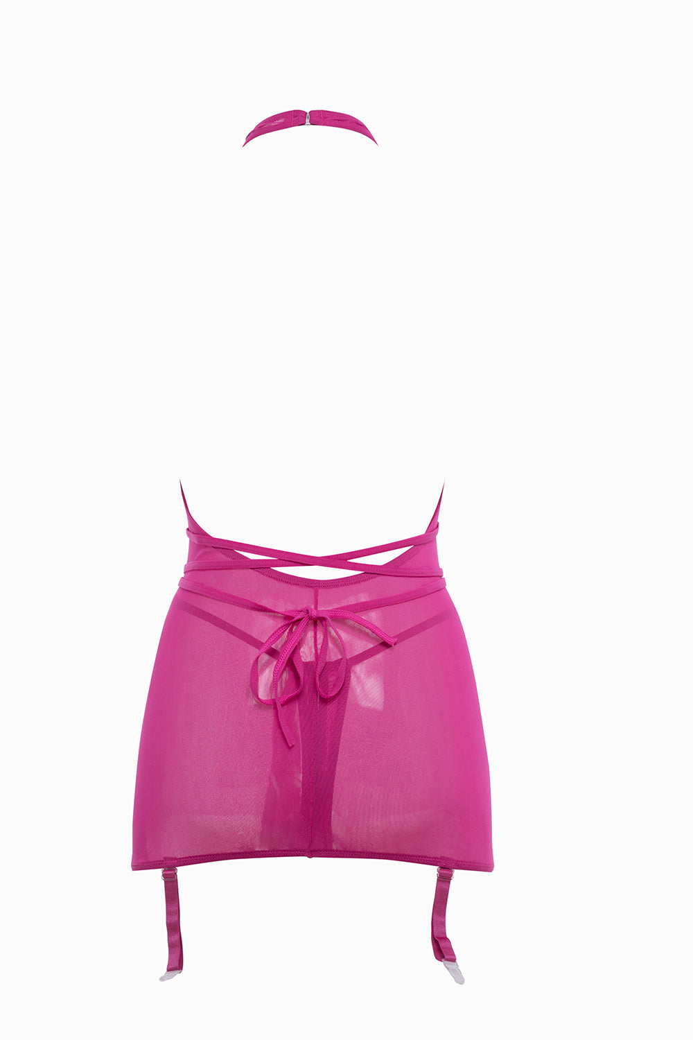 Allure Collection Savannah Sheer Mesh Garter Dress & Open Thong Hot Pink