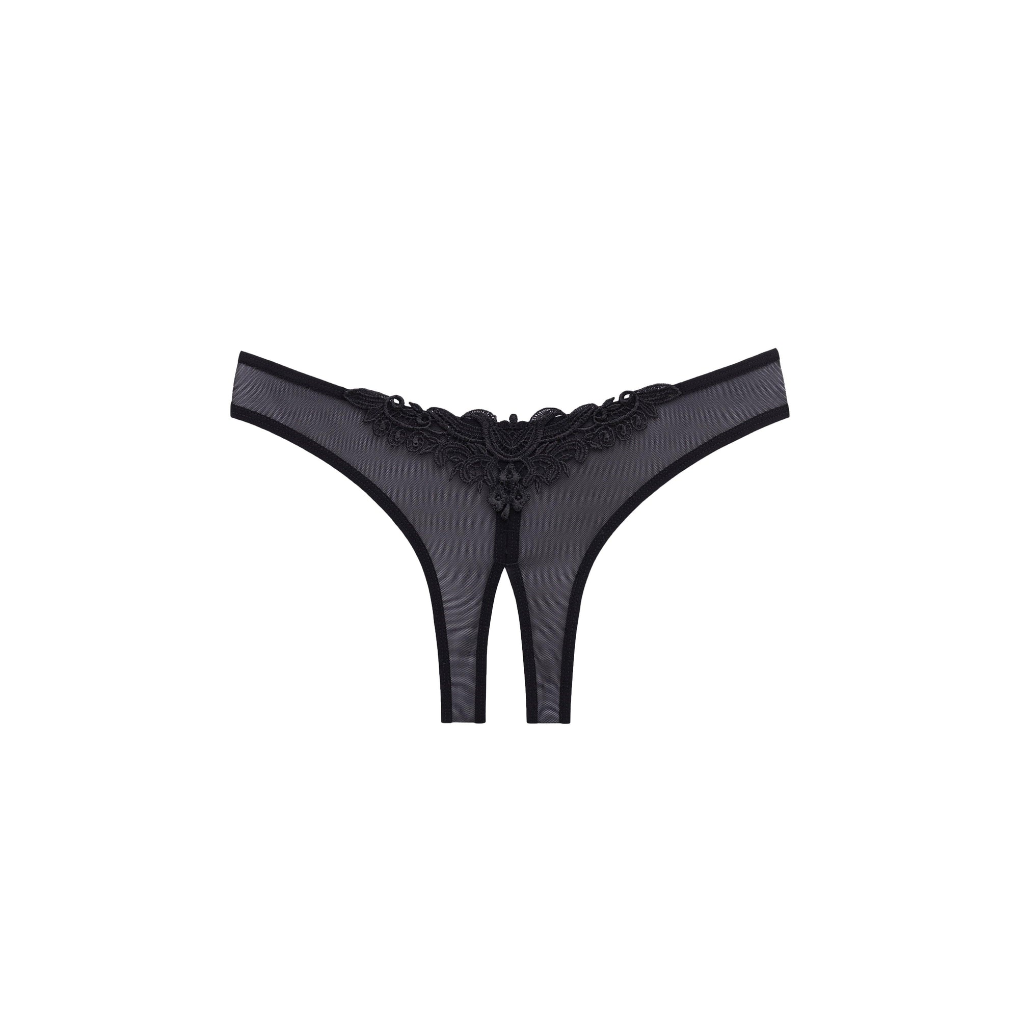 Oh La La Cheri Crotchless Thong with Pearls Black - Romantic Blessings