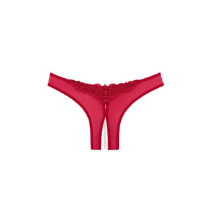 Oh La La Cheri Crotchless Thong with Pearls Red - Romantic Blessings