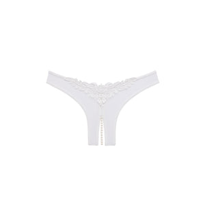 Oh La La Cheri Crotchless Thong with Pearls White - Romantic Blessings